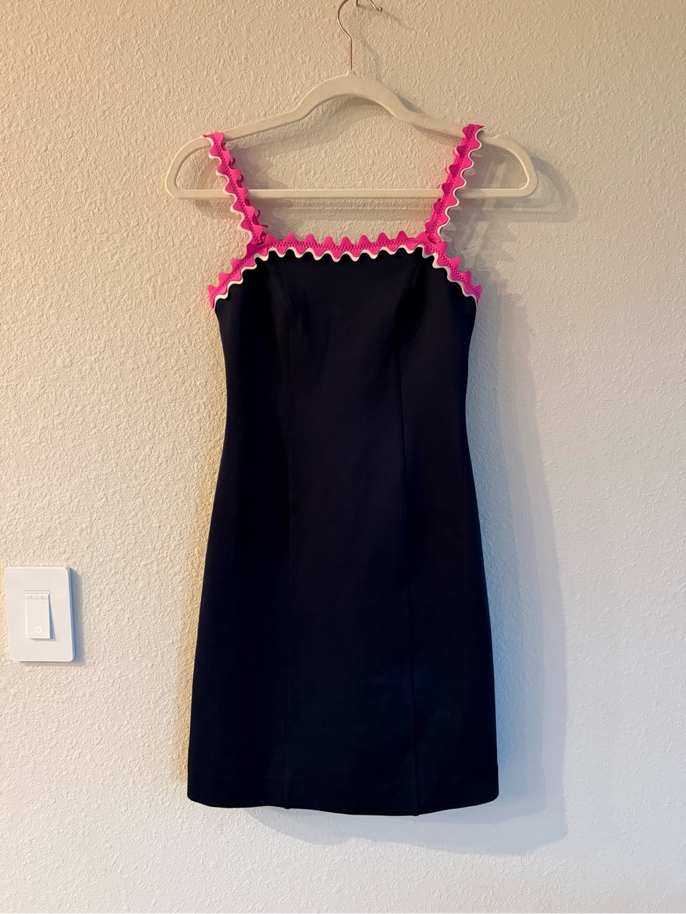 Lilly Pulitzer Navy Blue & Hot Pink Scalloped Ric-Rac Trimmed Mini Dress XXS